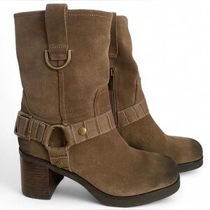 Brown Suede Moto Boots
